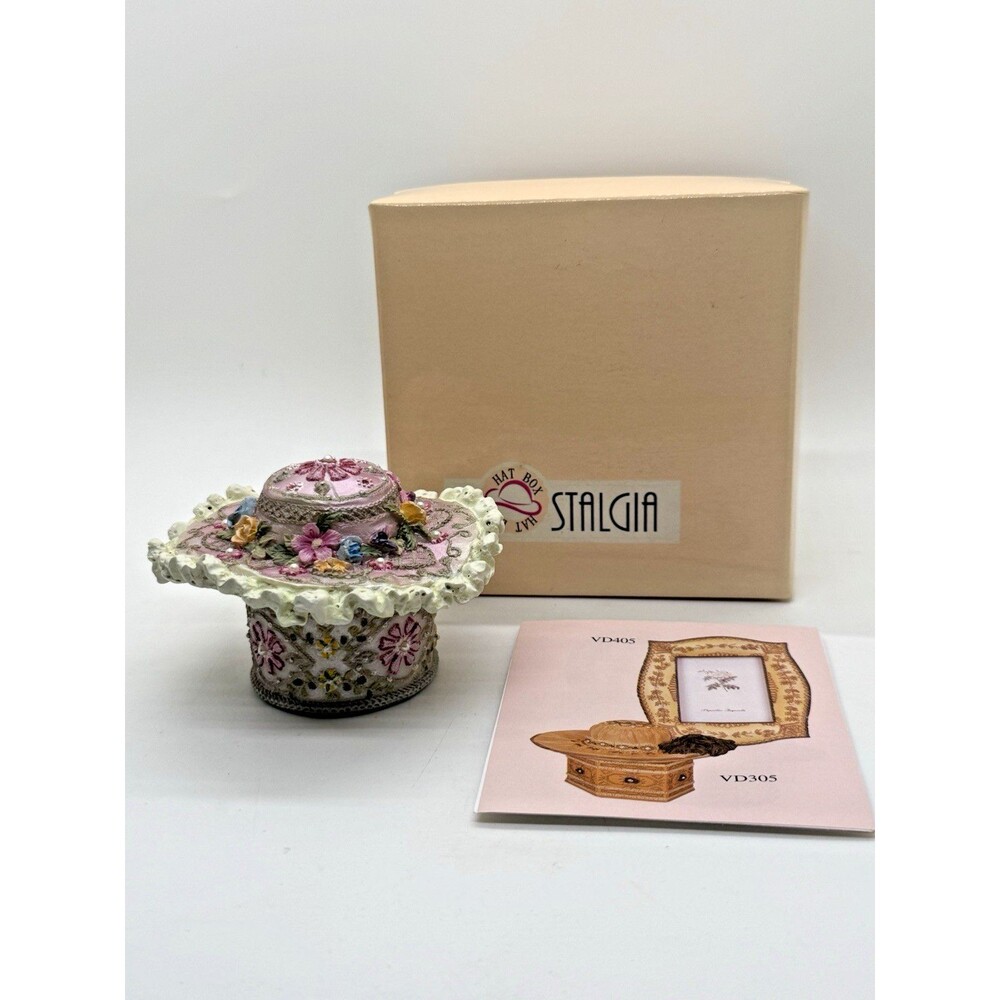 1999 Victorian Floral Hat Trinket Jewelry Box Nostalgic Vintage Rare Hinged NEW